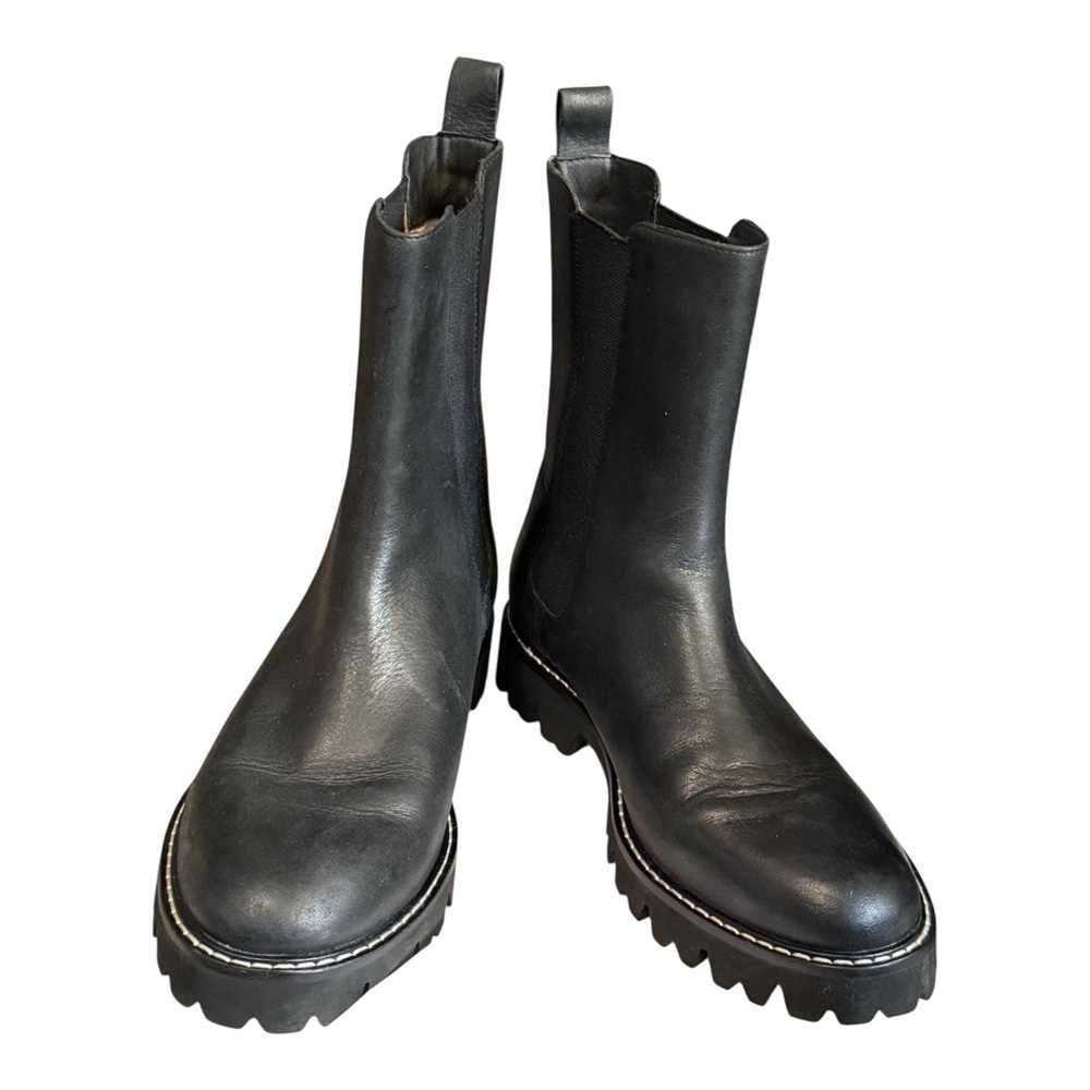 J.Crew Black Leather Chelsea Boots Lug Sole Women’s Size 7 - Picture 2 of 9